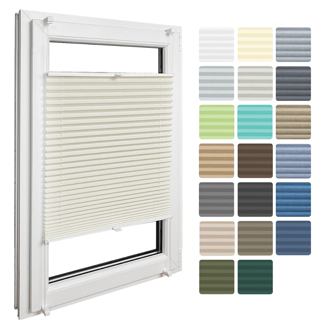 Home-Vision Premium Faltrollo Plissee ohne Bohren fürzimmerliche Verdunklung Creme B25 x H130cm Easyfix Klemmfix Sonnens