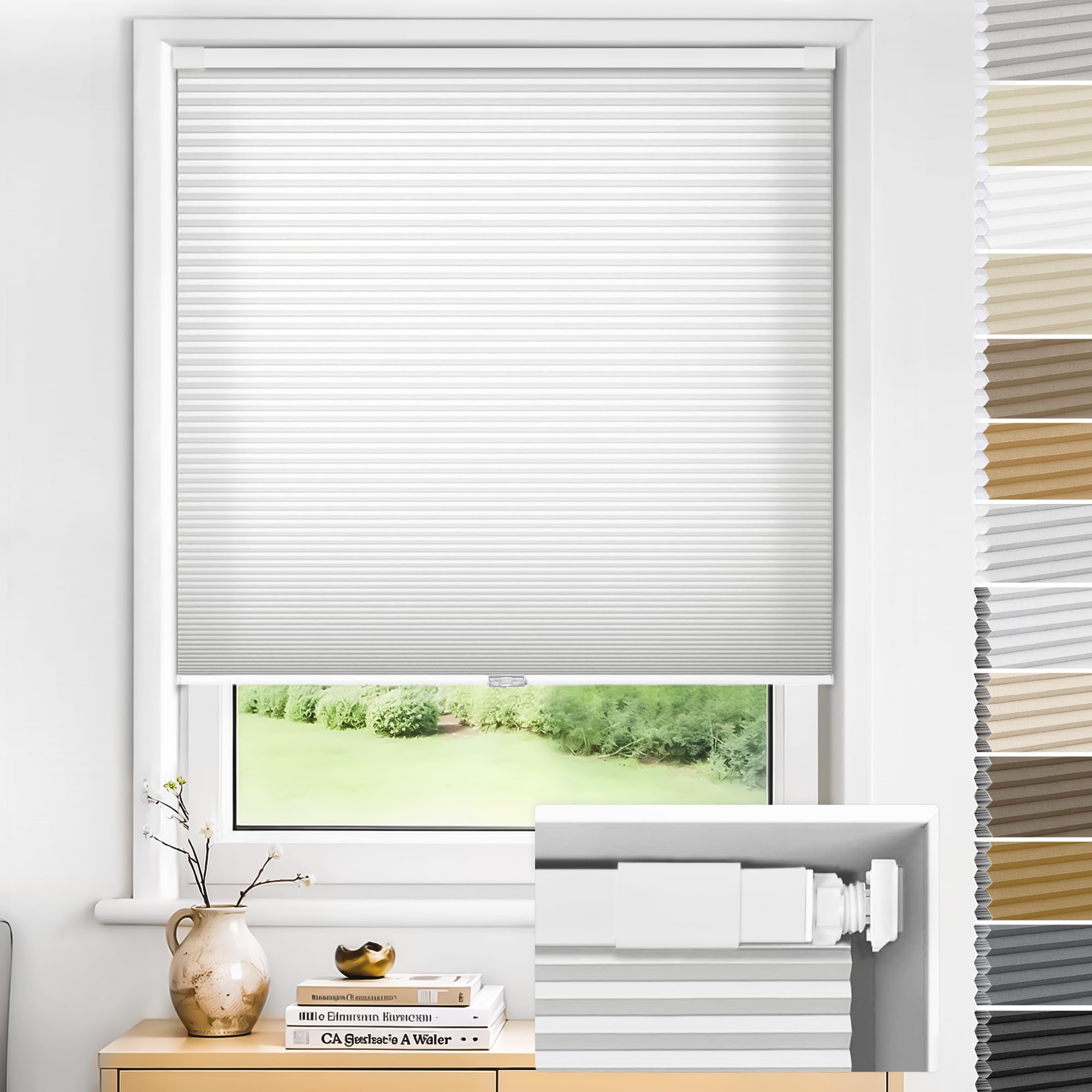 Jalousiescout QuickFit Wabenplissee nach Maß für Fenster & Türen - Verdunklung Thermo Doppelplissee Freihängend, Weiß-We